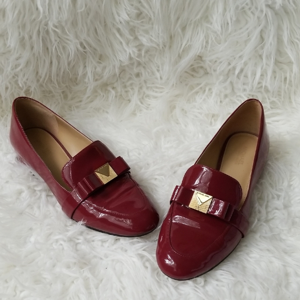 Michael Kors Caroline Red Gold Patent Leather Flats Loafer